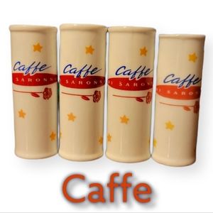 4 Vtg Caffe DI Saronno Espresso Amaretto Shot Glass Cup Ceramic Star Flower